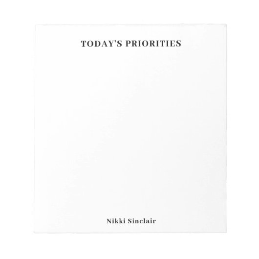 今日の優先事項 黒と白のノート ノートパッド (正面)