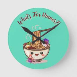 「今日の晩ごはんは?」ミントグリーン アニメ ラーメン ボウル ラウンド壁時計