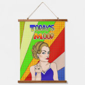 今日の気分のレトロポップ・アートのアートレディが鳥をフリップ 吊り下げ型タペストリー (正面)