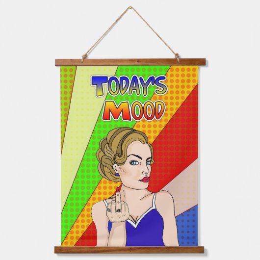 今日の気分のレトロポップ・アートのアートレディが鳥をフリップ 吊り下げ型タペストリー (正面)