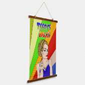 今日の気分のレトロポップ・アートのアートレディが鳥をフリップ 吊り下げ型タペストリー (傾斜あり)