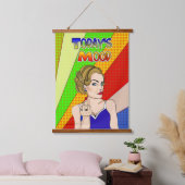 今日の気分のレトロポップ・アートのアートレディが鳥をフリップ 吊り下げ型タペストリー (寝室)