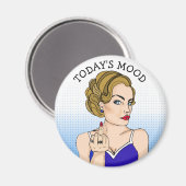 今日の気分：レトロ女性が鳥をフリップ マグネット (正面/裏面)