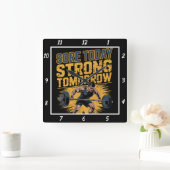 今日の痛み強い明日のバーベル スクエア壁時計 (ホーム)