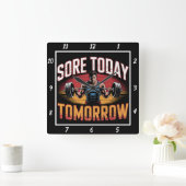 今日の痛み強い明日のバーベル スクエア壁時計 (ホーム)