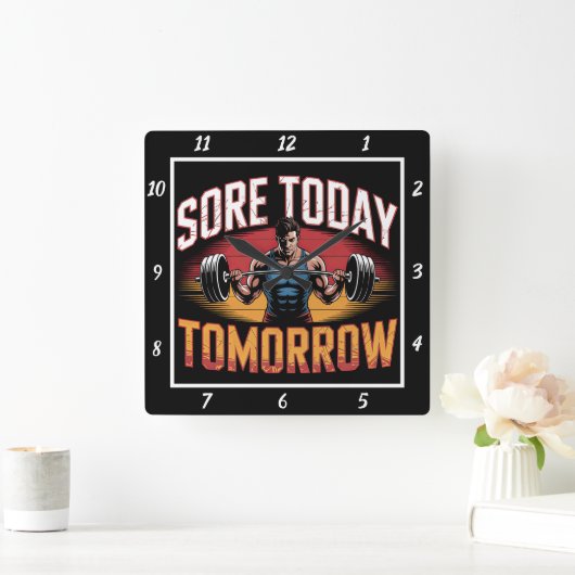 今日の痛み強い明日のバーベル スクエア壁時計 (ホーム)