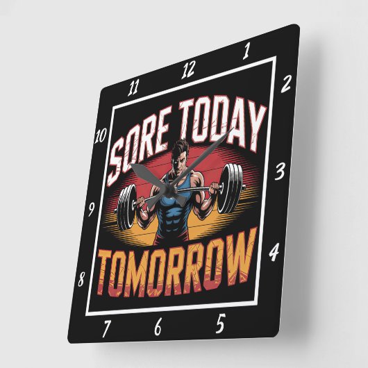 今日の痛み強い明日のバーベル スクエア壁時計 (傾斜)