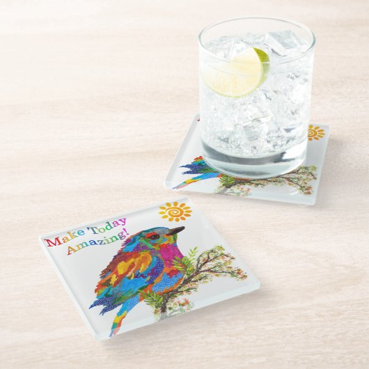 今日の素晴らしい鳥のコースターカラフルを作る ガラスコースター (アングル)
