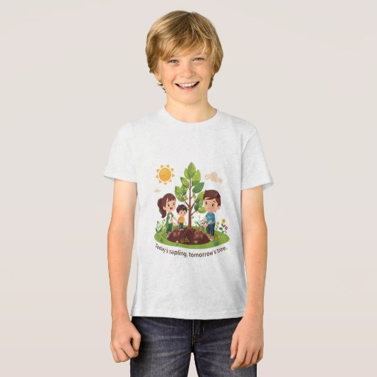 今日の苗木は明日の大木 家族で地球の日 トライブレンドＴシャツ (正面全面)