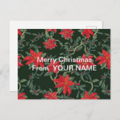 今日はがき赤ポインセティアス黒い背景 インビテーションポストカード (正面/裏面)