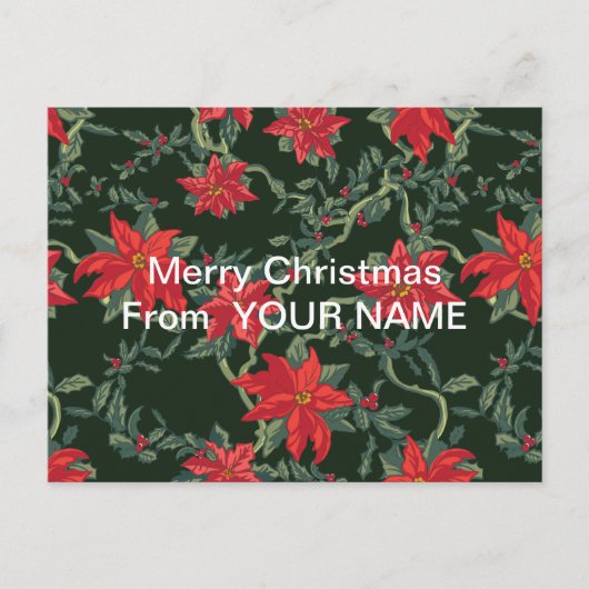 今日はがき赤ポインセティアス黒い背景 インビテーションポストカード (正面)
