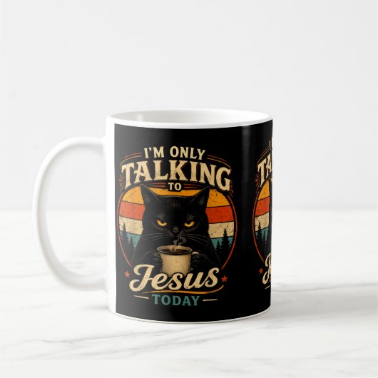 今日はイエス様としか話さない猫の面白いデザイン コーヒーマグカップ (左)
