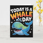 今日はクジラの日 かわいい漫画の海洋動物ウォッチ カード (黄色い花)