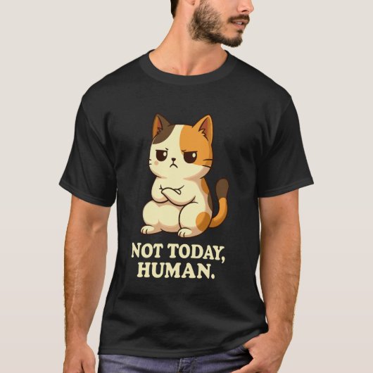 今日はダメにゃ、人間。面白い猫好きのための、ぐるぐる三毛猫 Tシャツ (正面)