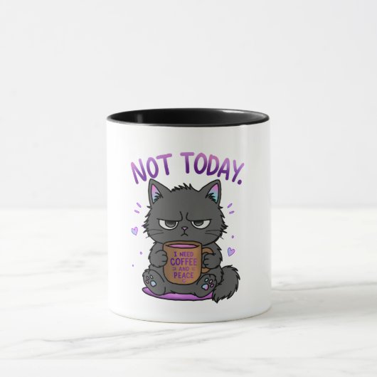今日はダメ グランピーキャット コーヒー好き かわいい 面白い 猫 マグカップ (中央)