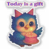 今日はプレゼント – かわいい誕生日フクロウ確認 シール (正面)