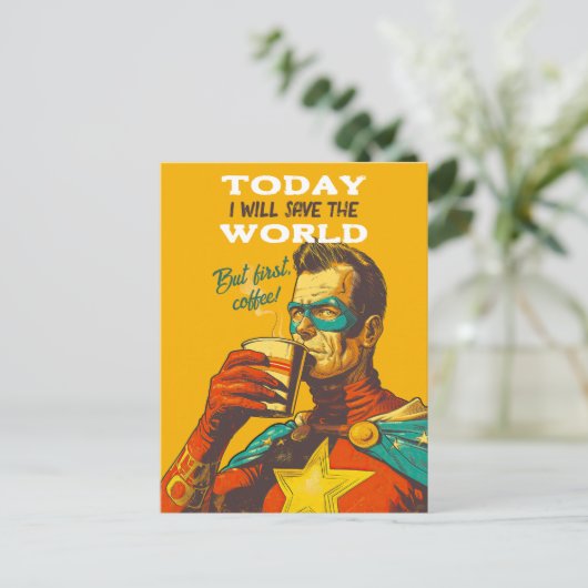 今日は世界救のスーパーヒーヒを飲む ポストカード (スタンド正面)