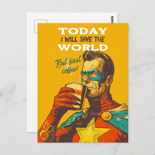 今日は世界救のスーパーヒーヒを飲む ポストカード (正面/裏面)