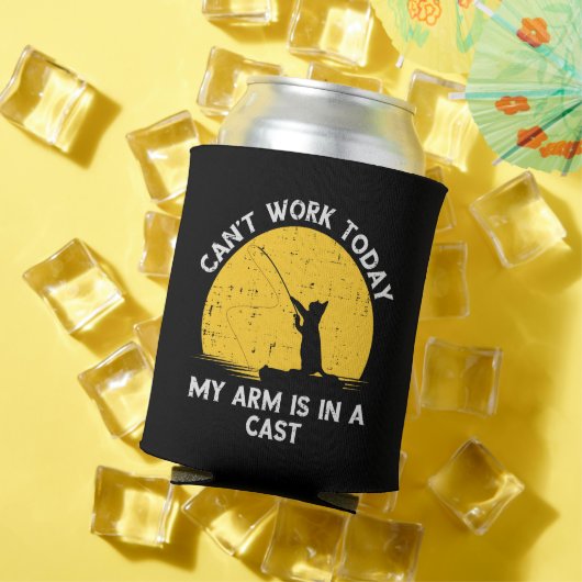 今日は仕事できません。腕がギプスだからです。釣り猫 缶クーラー (インサイチュ 夏)