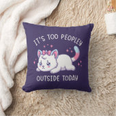 今日は外が人でいっぱいすぎる - かわいい悲しい猫 クッション (ブランケット)