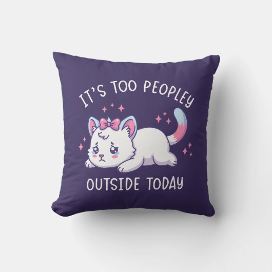 今日は外が人でいっぱいすぎる - かわいい悲しい猫 クッション (正面)