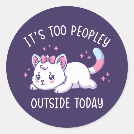 今日は外が人混みすぎ - かわいい悲しい猫 ラウンドシール (正面)