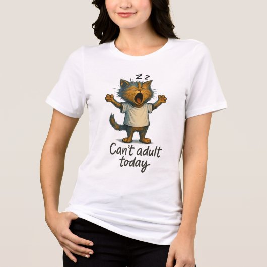 今日は大人になるの無理猫Tシャツ - 楽しいネコのぼやき トライブレンドTシャツ (正面)