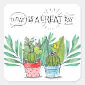 「今日は日素晴らしだ」蝶サボテンのステッカー スクエアシール (正面)