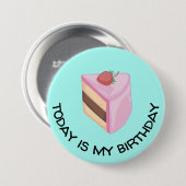 今日は私のお誕生日ケーキスライス丸 缶バッジ (正面&裏面)