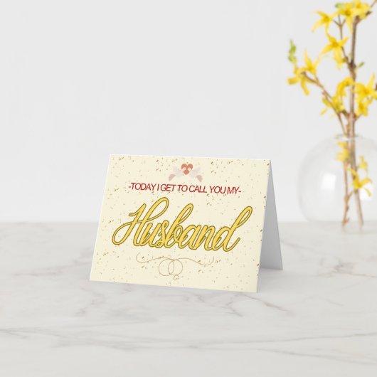 今日は私の夫の結婚式の日を呼ぶ カード (黄色い花)