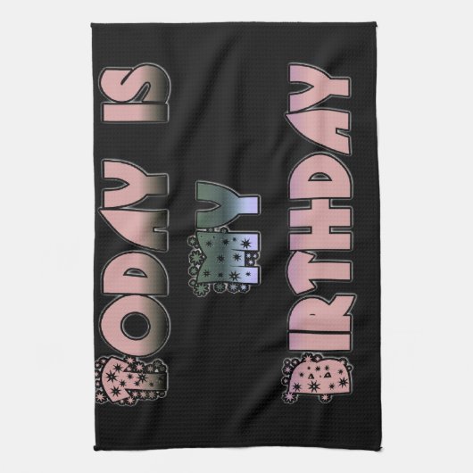 今日は私の誕生日アートプリント キッチンタオル (縦)