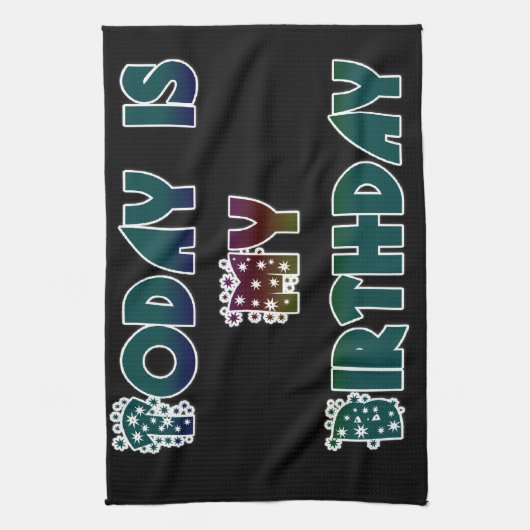 今日は私の誕生日アートプリント キッチンタオル (縦)