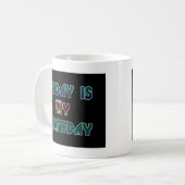 今日は私の誕生日アートプリント コーヒーマグカップ (正面左)