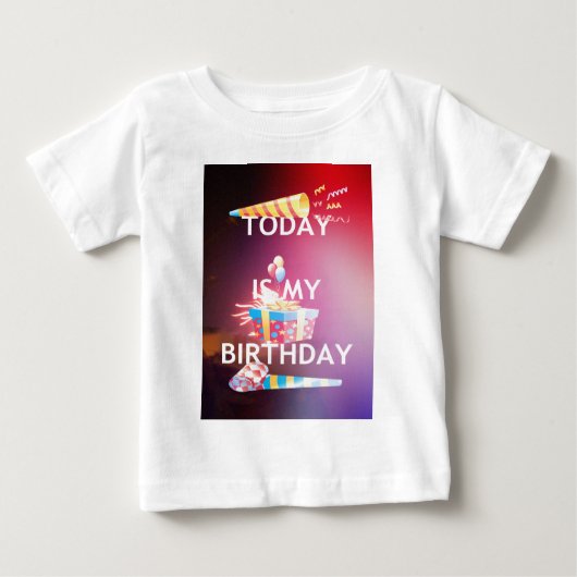 今日は私の誕生日アートプリント ベビーTシャツ (正面)