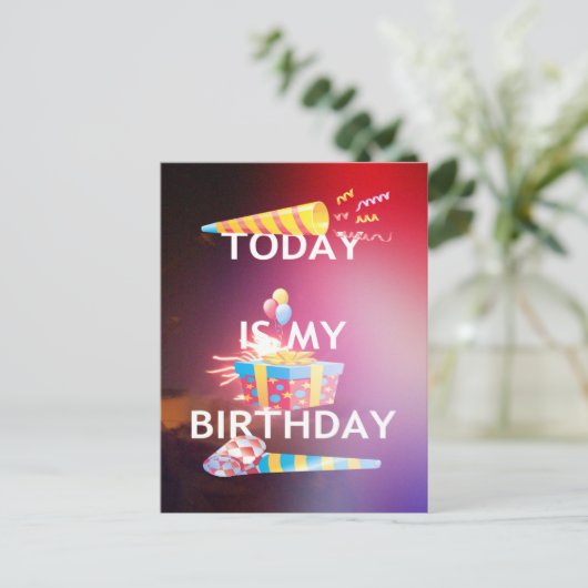 今日は私の誕生日アートプリント ポストカード (スタンド正面)