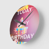 今日は私の誕生日アートプリント ラウンド壁時計 (傾斜)