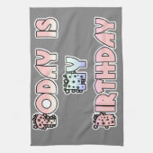 今日は私の誕生日ベビーピンクアートプリント キッチンタオル (縦)