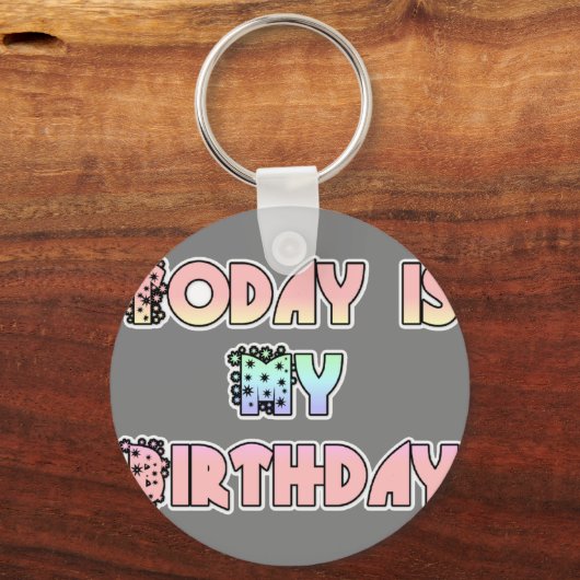 今日は私の誕生日ベビーピンクアートプリント キーホルダー (正面)