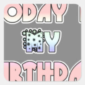 今日は私の誕生日ベビーピンクアートプリント スクエアシール (正面)