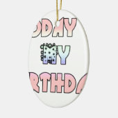 今日は私の誕生日ベビーピンクアートプリント セラミックオーナメント (左)