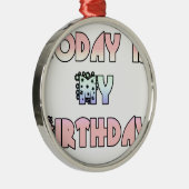 今日は私の誕生日ベビーピンクアートプリント メタルオーナメント (右)