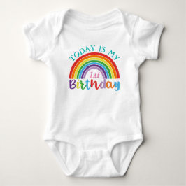 今日は私の1歳の誕生日レインボーカスタムー年齢の女の子 ベビーボディスーツ