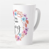 今日は私は喜び感動的引用文ピンクフローラを選択 カフェラテマグ (右アングル)