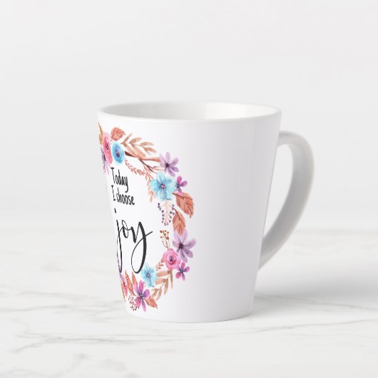 今日は私は喜び感動的引用文ピンクフローラを選択 カフェラテマグ (右アングル)