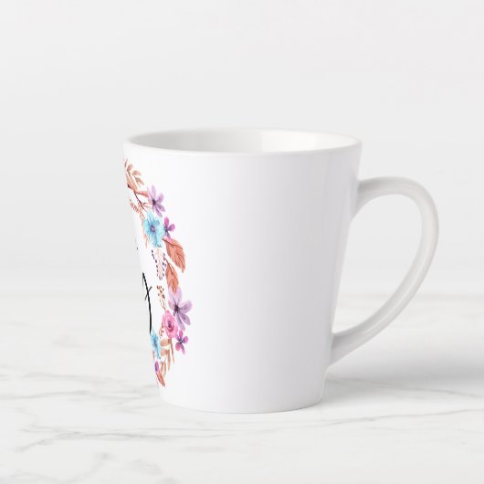 今日は私は喜び感動的引用文ピンクフローラを選択 カフェラテマグ (右)