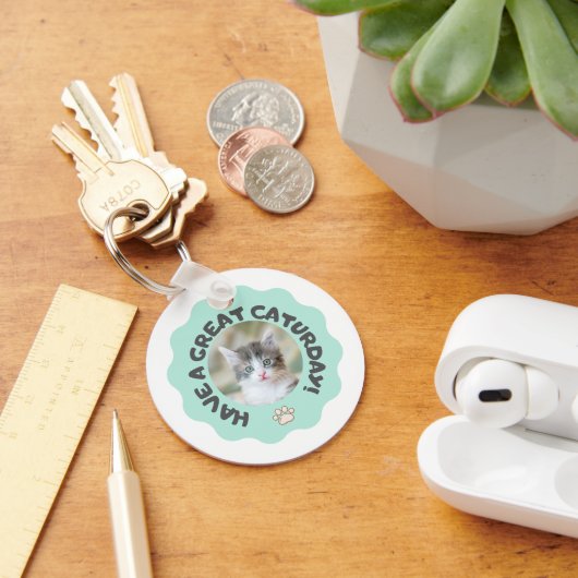 今日は素晴らし早くターコイズカスタム猫の写真 キーホルダー (デスク)