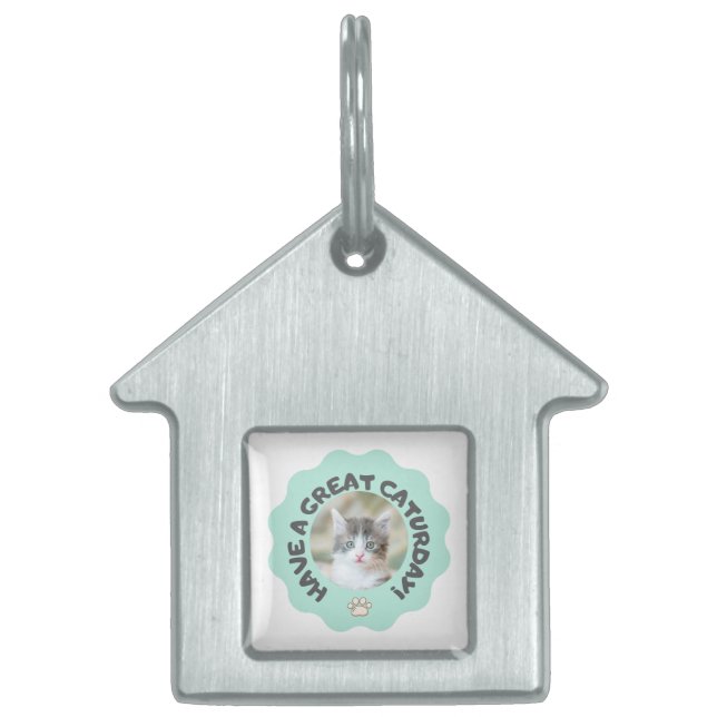 今日は素晴らし早くターコイズカスタム猫の写真 ペットネームタグ (正面)