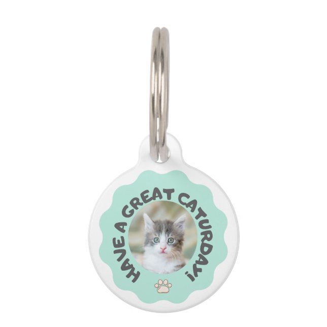 今日は素晴らし早くターコイズカスタム猫の写真 ペット　ネームタグ (正面)