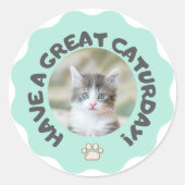 今日は素晴らし早くターコイズカスタム猫の写真 ラウンドシール (正面)