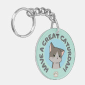 今日は素晴らし早くマンガのかわいい猫 キーホルダー (正面左)